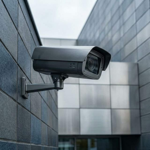 Câmera de segurança de alta tecnologia em ambiente corporativo